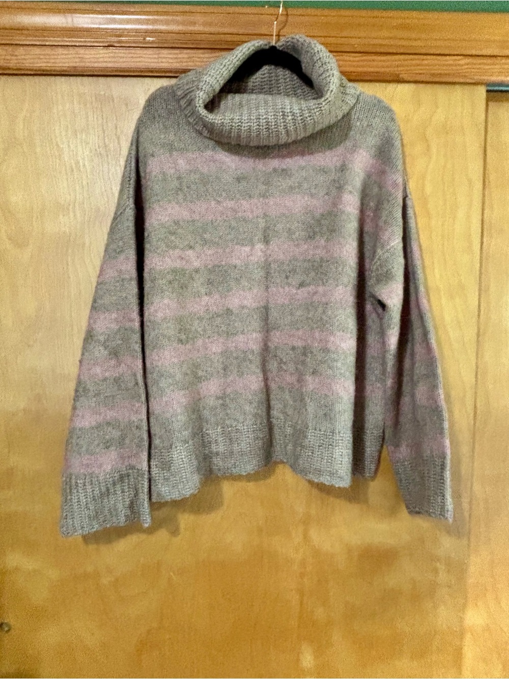Pink Lily Taupe & Pink Striped Turtleneck Sweater & Skirt Set